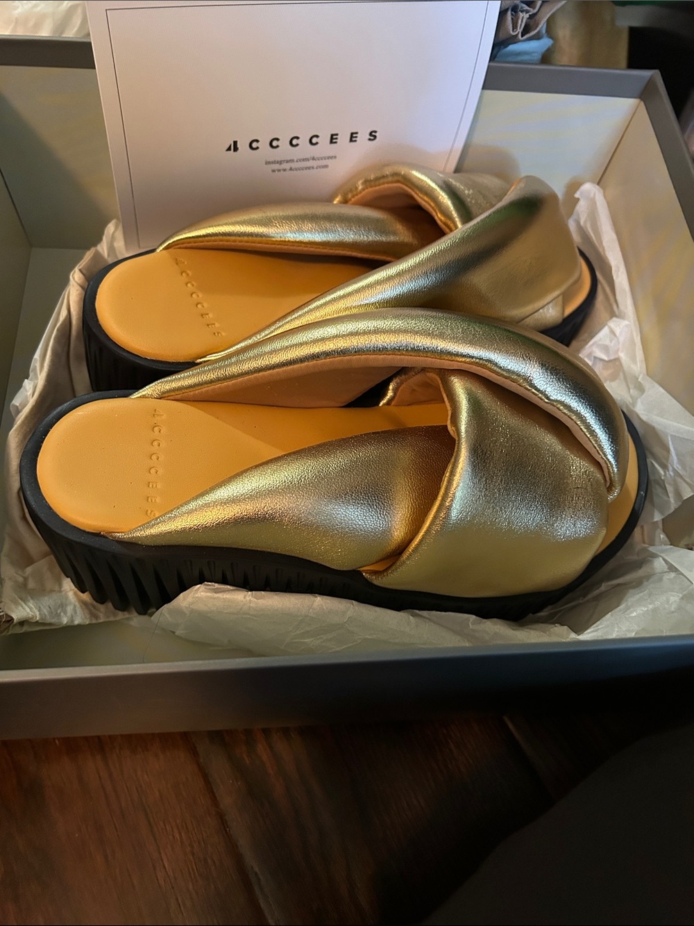 Metallic Gold Padded Crossover Mules
